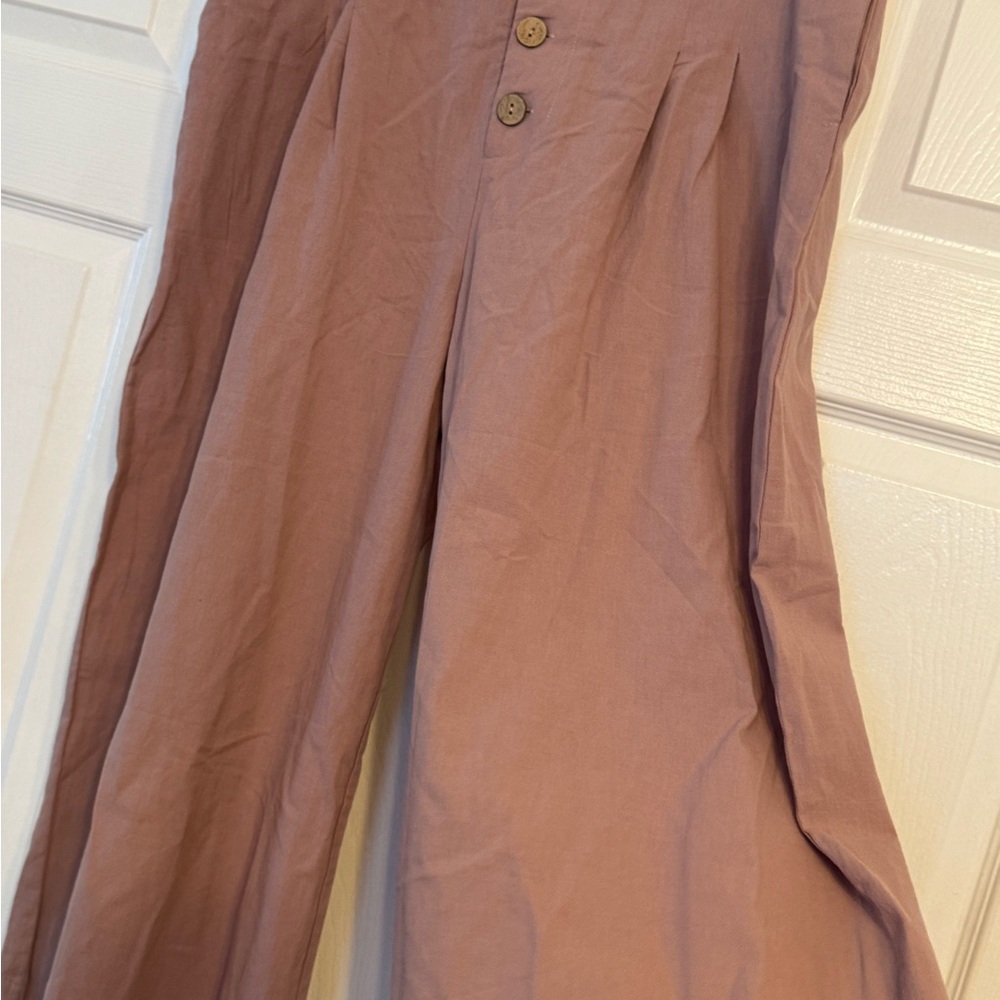 Good Luck Gem Mauve NEW High Waist Flare Cotton Bohemian Beach Casual Pants - Picture 4 of 7